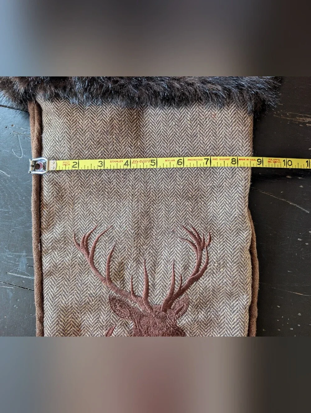 30-inch Rustic Chocolate Faux Fur Woodland Christmas Stocking Embroidered Deer
